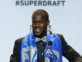 Romario Williams speaks after being selected by the Montreal Impact in the first round of the 2015 Major League Soccer SuperDraft on Jan. 15, 2015, in Philadelphia.