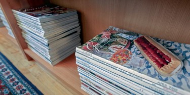 Stacks of Gourmet magazine in the living room.