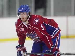 Jarred Tinordi takes part in Hamilton Bulldogs training camp in Sherbrooke on Sept. 30, 2012.