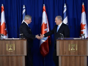 Prime Minister Stephen Harper and Israeli Prime Minister Benjamin Netanyahu hold a joint press conference in Jerusalem, Israel on Tuesday, Jan.  21, 2014. While in the Middle East Harper is visiting Israel, the West Bank, and Jordan.