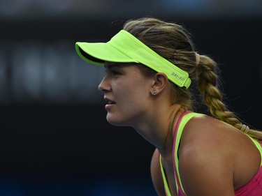 Canada's Eugenie Bouchard looks on as she plays against Netherland's Kiki Bertens during their women's singles match on day three of the 2015 Australian Open tennis tournament in Melbourne on January 21, 2015.