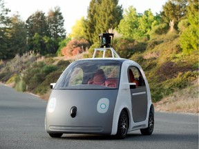 This undated image provided by Google, shows an early version of Google's prototype self-driving car.