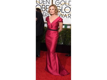 Actress Jessica Lange arrives on the red carpet for the 72nd Annual Golden Globe Awards, January 11, 2015 at the Beverly Hilton Hotel in Beverly Hills, California.