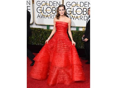 Actress Allison Williams arrives on the red carpet for the 72nd Annual Golden Globe Awards, January 11, 2015 at the Beverly Hilton Hotel in Beverly Hills, California.