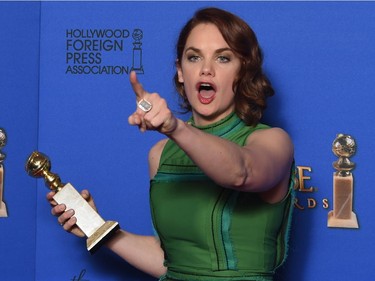 Actress Ruth Wilson poses with the award for Best Actress, TV Series, Drama for her role in "The Affair," in the press room at the 72nd annual Golden Globe Awards, January 11, 2015 at the Beverly Hilton Hotel in Beverly Hills, California.