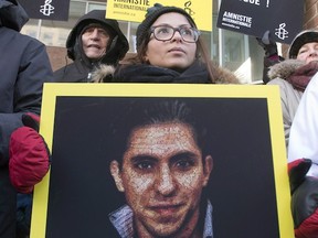 Ensaf Haidar, wife of blogger Raif Badawi, takes part in a rally for his freedom in January in Montreal. THE CANADIAN PRESS