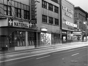 Then: The Théâtre National, was built in 1900 on the south side of Ste-Catherine at Beaudry St. Considered the oldest French professional theatre in North America.