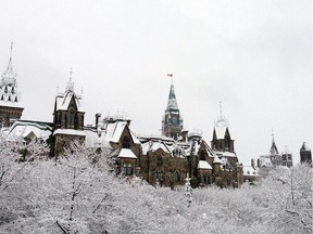 A wet blanket: Canada's Parliament buildings.