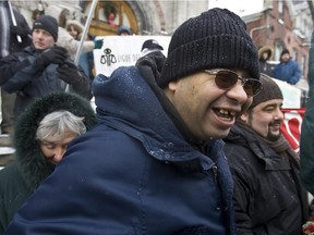 Community demo at St. Gabriel Church to support Abdelkader Belaouni (seen here), who begins his fourth year in church sanctuary in Pointe St Charles, Saturday, January 17, 2009.