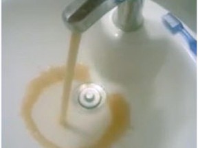 Framegrabs taken from a short video by Bekir Gulpekmez, a Pointe-Claire resident living on Highgate Ave., a street that has been plagued with water problems. The video shows the brown-coloured water that comes out of his  taps.