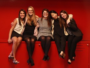 From left to right, Attiya Hirji, Amanda Chalupa, Alyssa Wiseman, Vivien Leung, Lida Faridian are students from the Desautels business faculty at McGill headed to San Francisco to compete for the $1 million Hult Prize (won by McGill in 2013). The Hult is about creating innovative, sustainable solutions that address the world's most pressing problems. The team of McGill women are bringing their MILA program (Milestone Achievement Through Play) that focuses on development through play and exploration to help offset academic or developmental challenges.