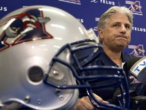Alouettes general manager Jim Popp comments on the firing of head coach Dan Hawkins during news conference on Aug. 1, 2013 in Montreal.