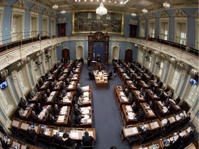Members of the National Assembly sit during question period in May 2014 at the legislature in Quebec City.