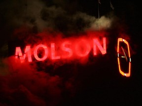 Molson logo shining on a cold night in Montreal.