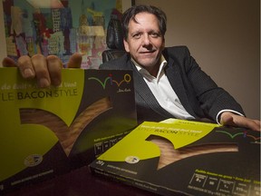 Mario Maillet, president of Écolait, with the new veal bacon that his company produces at its Terrebonne meat processing plant on Friday February 06, 2015.