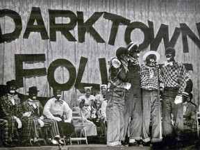 White people in blackface performing in a minstrel show at a Montreal area church circa 1949.