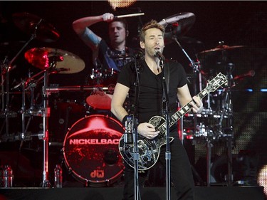 Lead singer Chad Kroeger of Nickelback performs on stage at the Bell Centre on February 18, 2015 in Montreal.