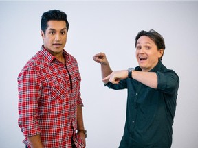 Sugar Sammy, left, and costar Simon Olivier Fecteau are back with more cross-cultural laughs on the second season of their hit TV series Ces gars-là.