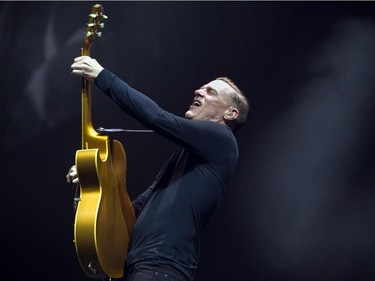 Canadian rocker Bryan Adams performs at the Bell Centre in Montreal Monday Feb. 23, 2015.