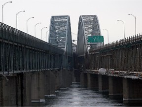 The Honoré Mercier bridge viewed from the island of Montreal  Monday, February 27, 2012.