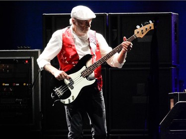 The spotlight shone on bassist John McVie of the band Fleetwood Mac as his playing was highlighted near the end of the song The Chain during the band's show at the Bell Centre in Montreal on Thursday, February 5, 2015.