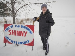 MONTREAL, QUE.: FEBRUARY 8, 2015 -- 14-year-old Matthias Sunday.  Sunday, February 8, 2015. Thijs is organizing the Hudson-Oka shinny tournament in an attempt to bridge together the two communities. After being held on the lake between Hudson and Oka for the last two years, Thijs and volunteers have been creating rinks at Hudson's Jack Layton park instead for this year's edition.The tournament will be held on Feb 15. 2015 (Peter McCabe / MONTREAL GAZETTE)