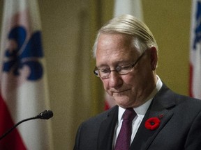 Montreal Mayor Gerald Tremblay makes a speech announcing his resignation amid allegations of corruption Nov. 5, 2012.