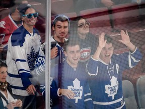Toronto fans watch the pregame warmup at the Bell Centre before a game between the Canadiens and Maple Leafs on Oct. 1, 2013.