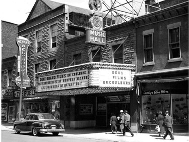 Then: The Gayety Theatre, in 1957, at the corner Ste-Catherine and St-Urbain Sts. It was the leading burlesque theatre in Montreal in its day, later transformed into the home of the Comédie Canadienne theatre company.