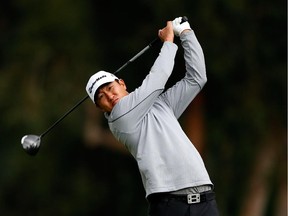 James Hahn tees off on the second hole during the final round of the Northern Trust Open at the Riviera Country Club on Feb. 22, 2015 in Pacific Palisades, Calif.