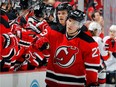 Former Canadien Mike Cammalleri of the New Jersey Devils celebrates after scoring goal against the Ottawa Senators on Feb. 3, 2015 at the Prudential Center  in Newark, N.J.