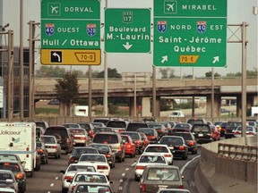 Décarie Expressway north near the Décarie Circle, during early morning rush hour.