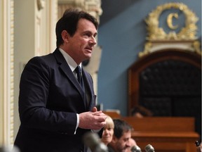 Quebec Opposition MNA Pierre-Karl Peladeau questions the government over the changes at Bombardier, during question period Thursday, February 12, 2015 at the legislature in Quebec City.
