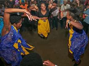 Rara dancers at Kanpe Kanaval 2014, organized by Kanpe, a charity for Haitian relief co-founded by Régine Chassagne of Arcade Fire.