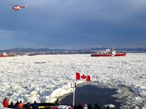 A man riding the ferry between Lévis and Quebec City fell overboard Feb. 16, 2015. He was rescued by the Coast Guard.