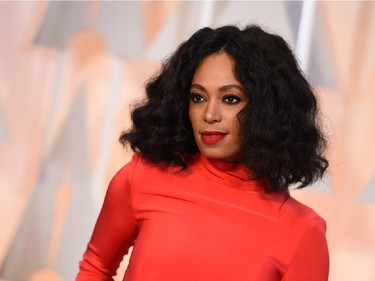 Solange Knowles arrives at the Oscars on Sunday, Feb. 22, 2015, at the Dolby Theatre in Los Angeles.