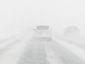 Blowing snow resulted in reduced visibility on highways on Sunday.