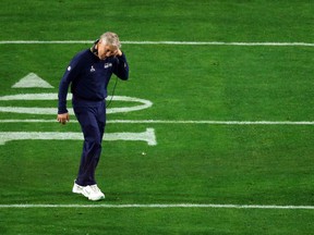 Head coach Pete Carroll of the Seattle Seahawks looks dejected after defeat to the New England Patriots during Super Bowl XLIX at University of Phoenix Stadium on February 1, 2015.