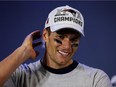 New England Patriots QB Tom Brady talks to the media after winning Super Bowl XLIX 28-24 against the Seattle Seahawks at University of Phoenix Stadium on Feb. 1, 2015 in Glendale, Ariz.