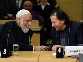 Professor Syed Badiuddin Soharwardy, Islamic Supreme Council of Canada and Muslims Against Terrorism, left, and Zijad Delic, Imam, appear at a Senate national defence committee in Ottawa on Monday, February 2, 2015, to discuss security threats facing Canada.