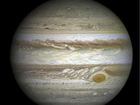 The largest planet in the solar system,Jupiter, seen here by the Hubble Space Telescope, will be visible in February night sky at its biggest and brightest for 2015.