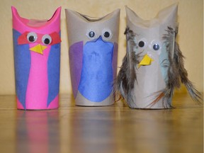 Toilet-paper owls designed by Jilly, Penny and Isabelle.