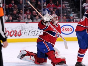 Carey Price #31 of the Montreal Canadiens stops the puck during an NHL game at the Bell Centre on Feb. 28, 2015 in Montreal.