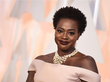 Viola Davis arrives at the Oscars on Sunday, Feb. 22, 2015, at the Dolby Theatre in Los Angeles.