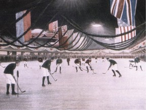 An 1893 Stanley Cup playoff game between the Montreal Victorias and the Montreal Amateur Athletic Association at the old Victoria Skating Rink in Montreal.