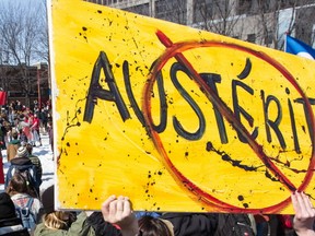 File photo: Students  protest in Montreal on Thursday against austerity measures during a one-day strike organized by the student group ASSÉ