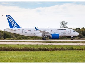 Bombardier's CS100 CSeries test aircraft during high-speed taxi runs on Sept. 9, 2013.