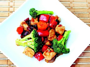 Chicken and crunchy vegetables are flavoured with a sauce that includes orange juice and garlic.

Credit: Whitecap 0311 food solution - Six O'Clock Solution column by Julian Armstrong