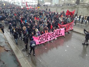 Students protest on Saturday in Montreal against the Quebec government's austerity measures