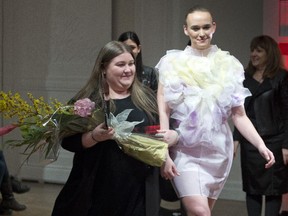 Emma Litvack took the top prize for this mechanized floral appliquée design at the Télio student design competition fashion show at Ogilvy's on Tuesday.